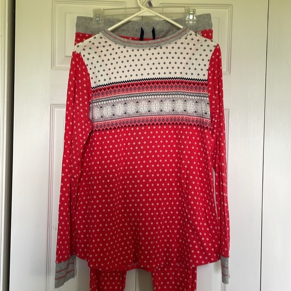 Cuddl Duds M pajamas 2pc red blue grey white. Cuffed sleeves & legs Drawstring - Picture 8 of 10